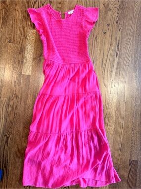 Blu Pepper Bright Pink Tiered Maxi Dress